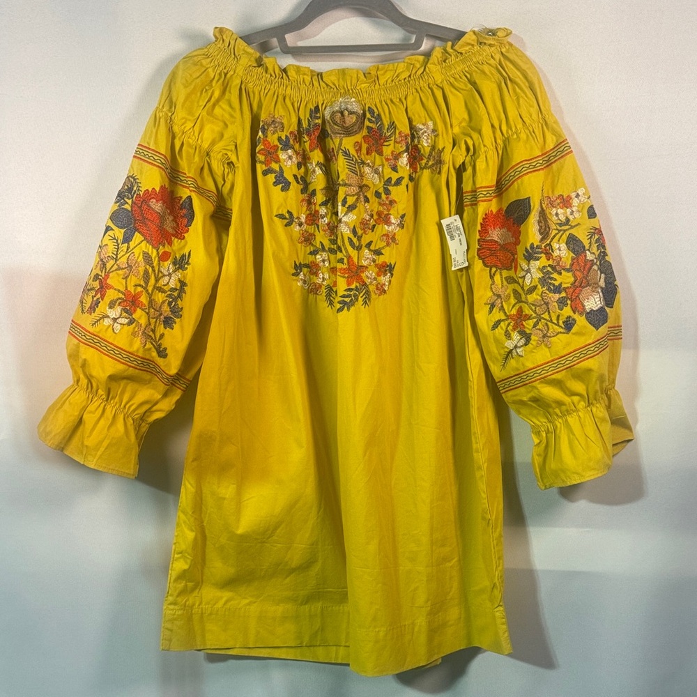 Yellow/ Mustard Floral Embroidered Off-Shoulder Dress